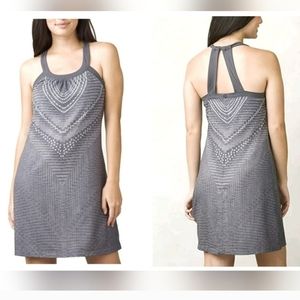 prAna Cantine Dress Women's XL Gray White Halter Built in Bra W41180358